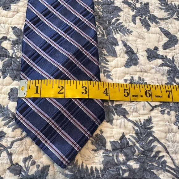 IKE Behar Repp Tie Blue & Lavender Stripes Imported Silk Hand Tailored 58”x3.5” - Picture 10 of 10